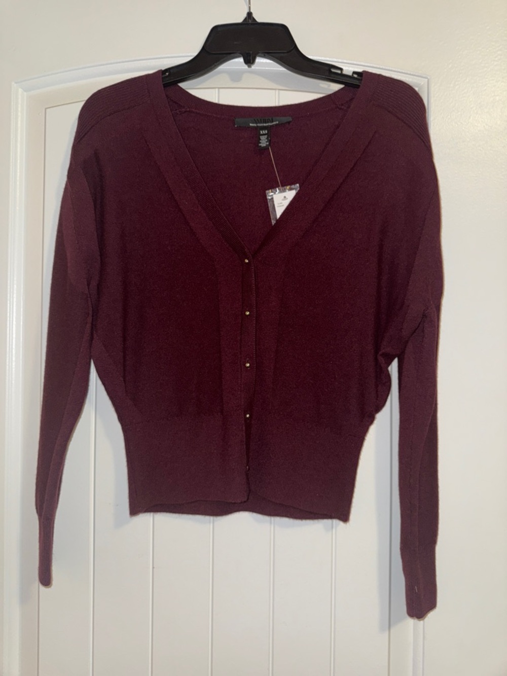 White House Black Market Burgundy V-Neck Gold-Button Cardigan